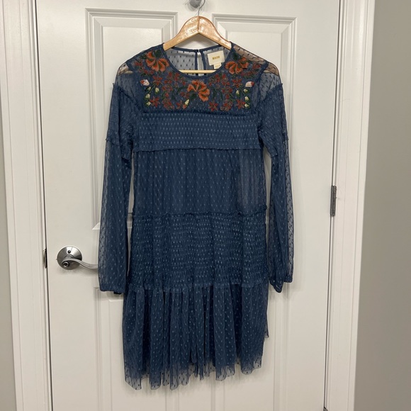 Anthropologie Blue Sheer Dress - Picture 3 of 10